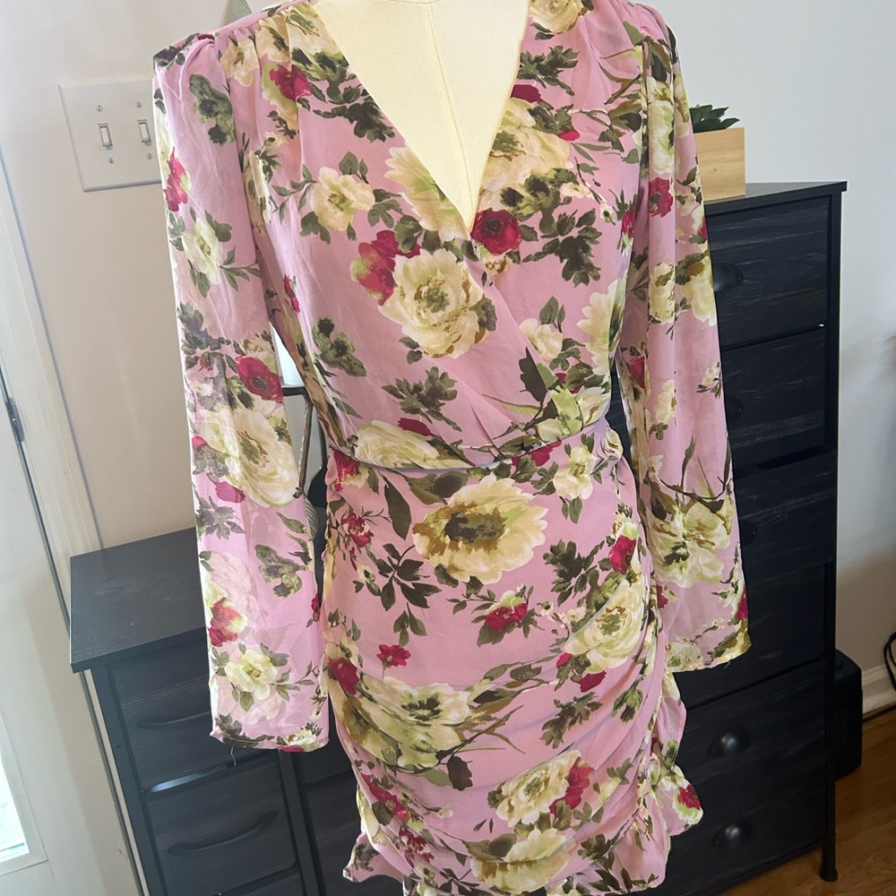 Lush Pink Floral Long Sleeve Dress Size Small